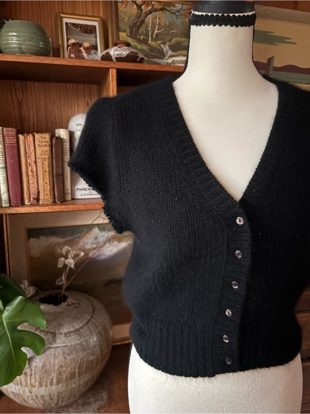 Y2K Grunge Goth Shaggy Angora Raw Edge Cardigan M